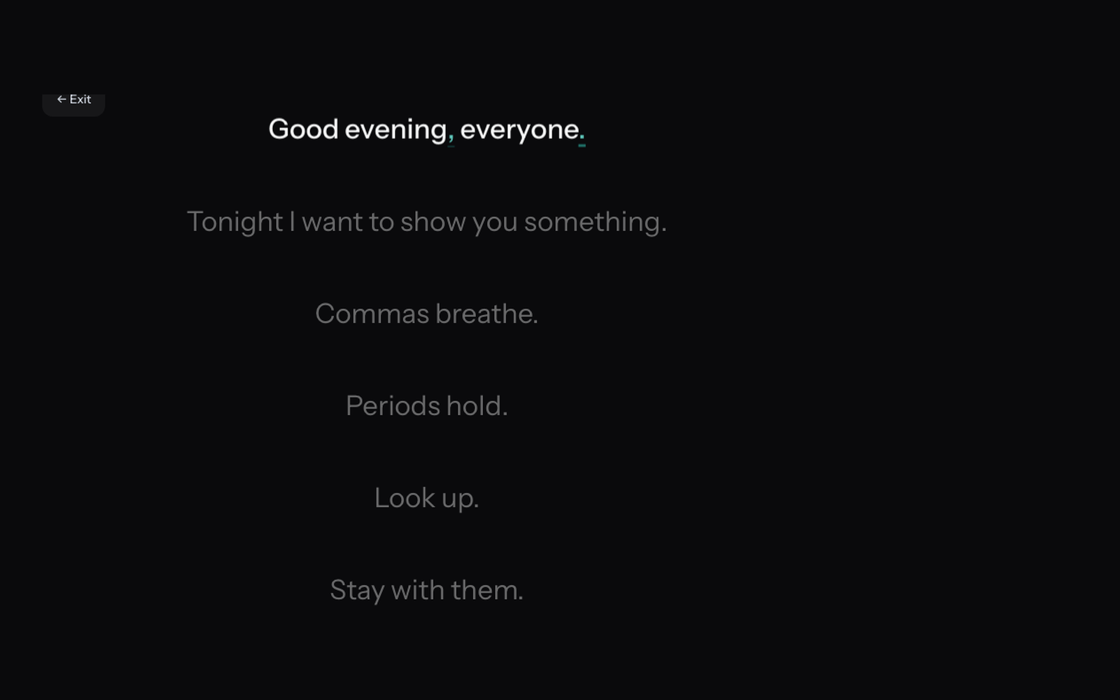 SPECTOR player: the active script line in white, upcoming lines dimmed